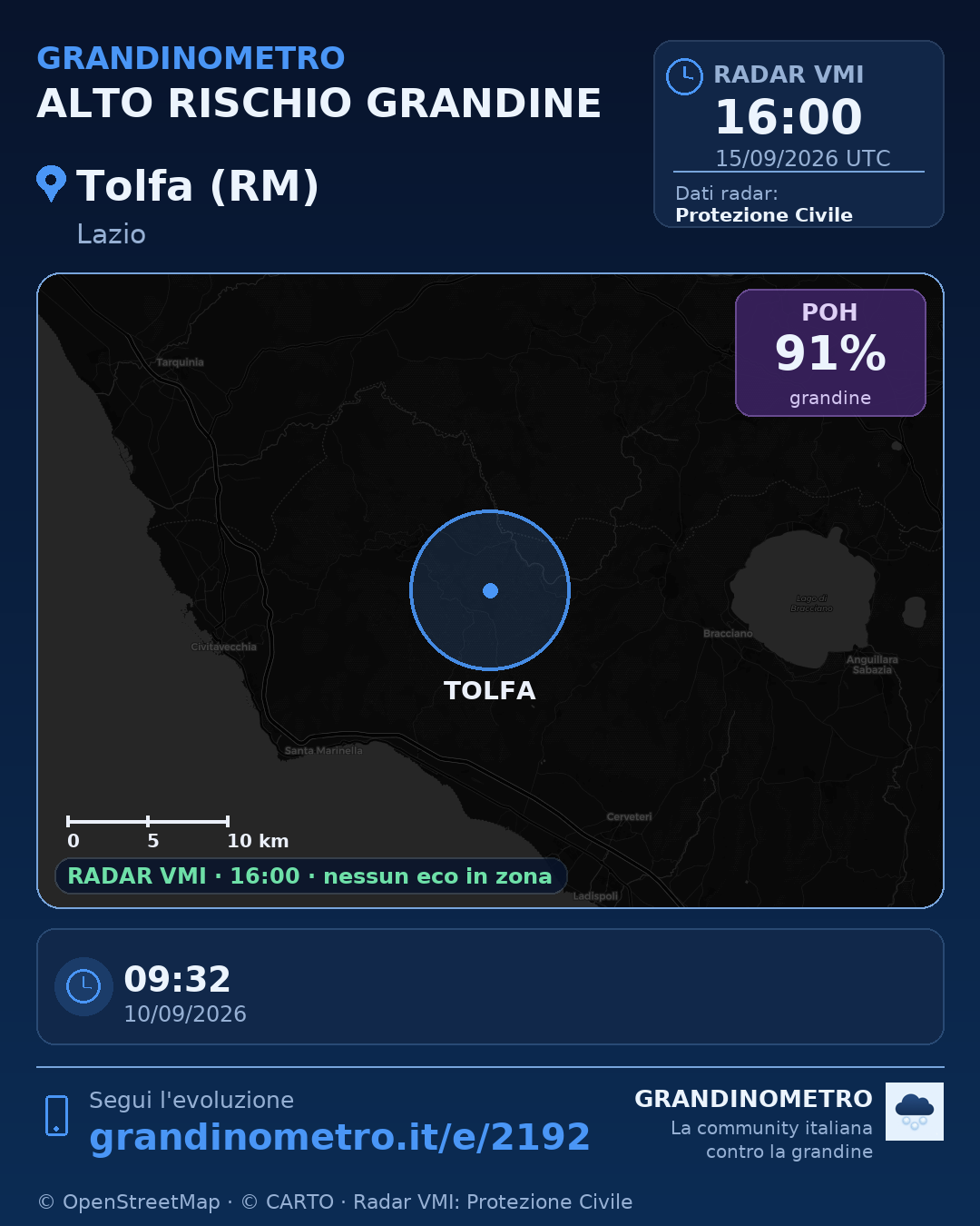 Mappa dell'evento: grandine a Tolfa (RM)