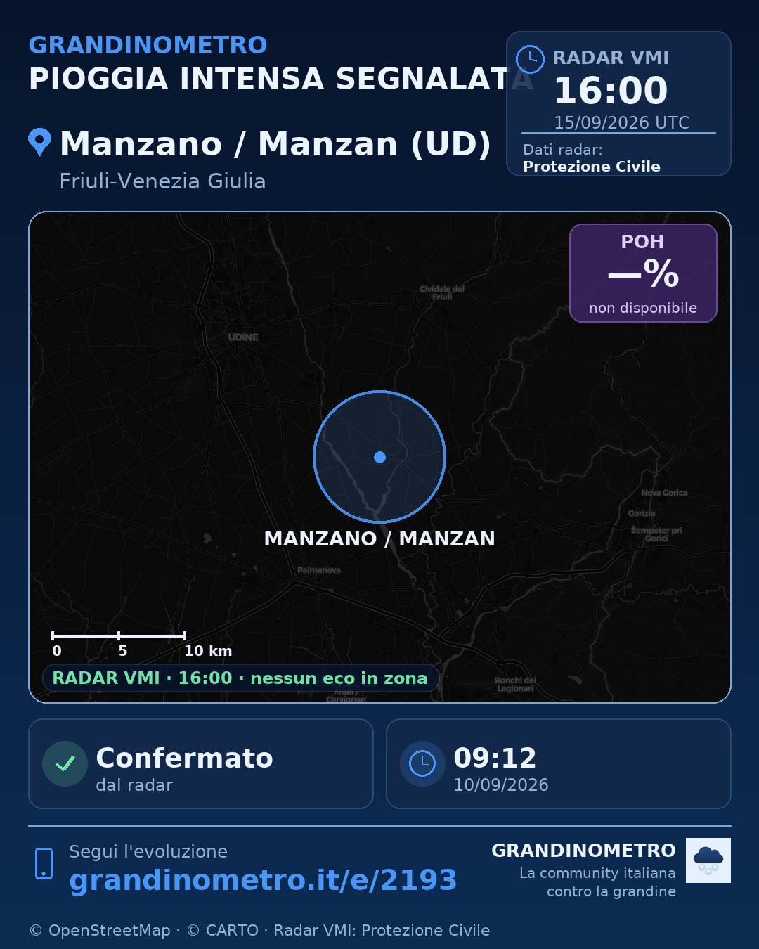 Mappa dell'evento: pioggia intensa a Manzano / Manzan (UD)