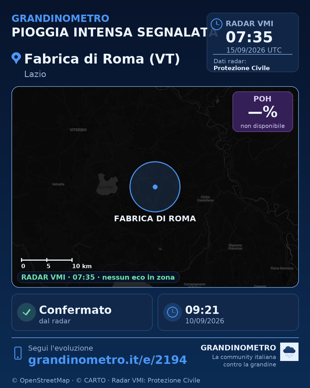 Mappa dell'evento: pioggia intensa a Fabrica di Roma (VT)