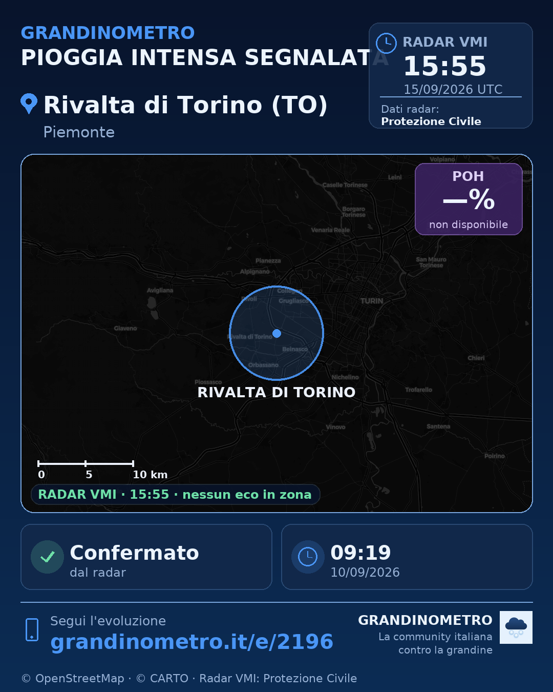 Mappa dell'evento: pioggia intensa a Rivalta di Torino (TO)