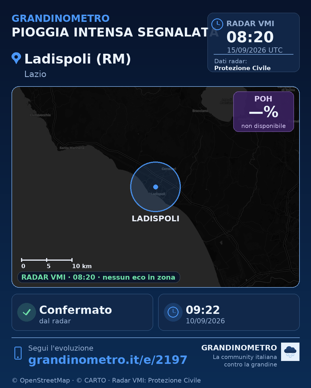 Mappa dell'evento: pioggia intensa a Ladispoli (RM)