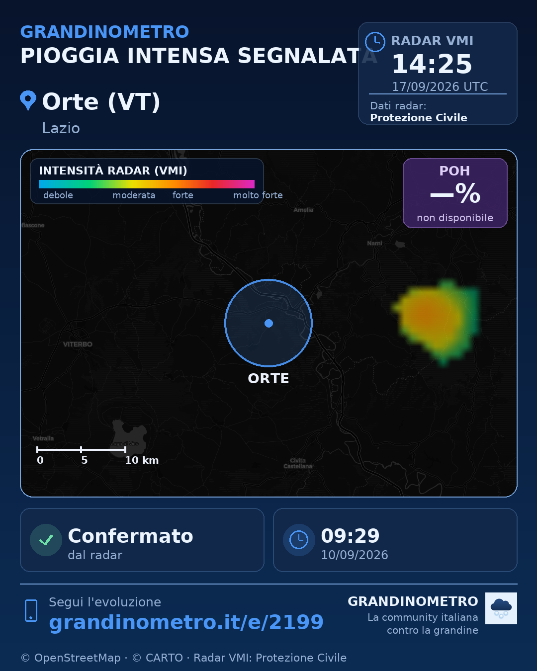 Mappa dell'evento: pioggia intensa a Orte (VT)