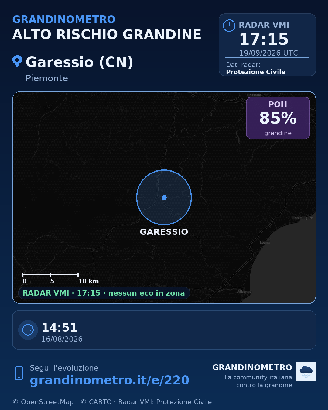 Mappa dell'evento: grandine a Garessio (CN)