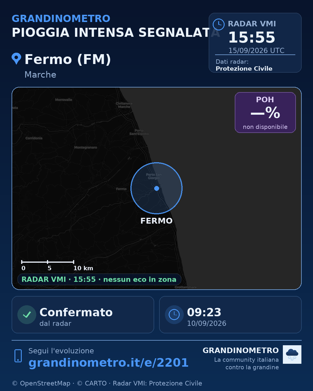 Mappa dell'evento: pioggia intensa a Fermo (FM)