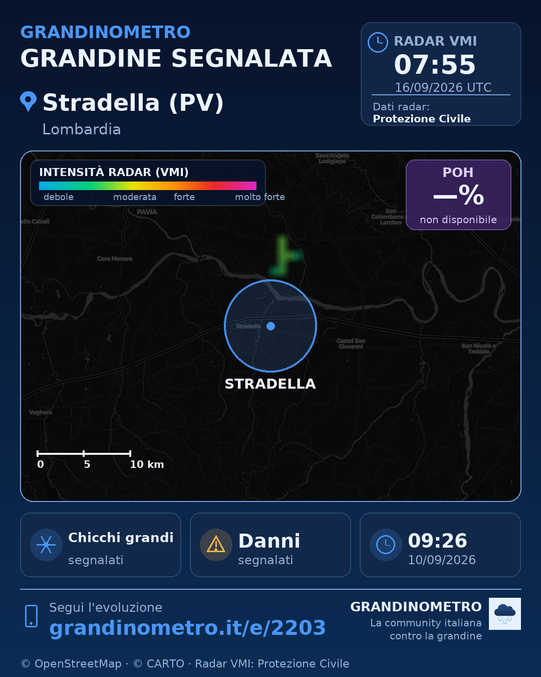 Mappa dell'evento: grandine a Stradella (PV)