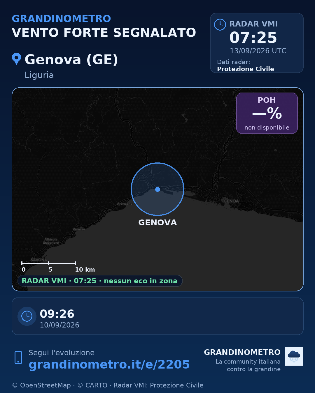 Mappa dell'evento: vento forte a Genova (GE)