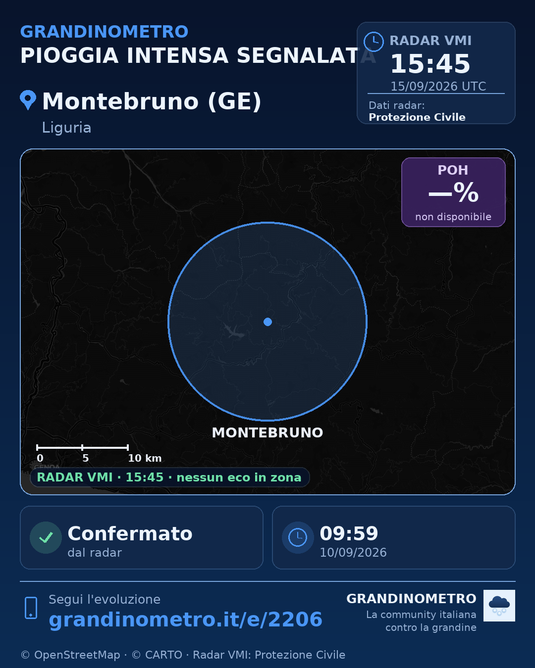 Mappa dell'evento: pioggia intensa a Montebruno (GE)