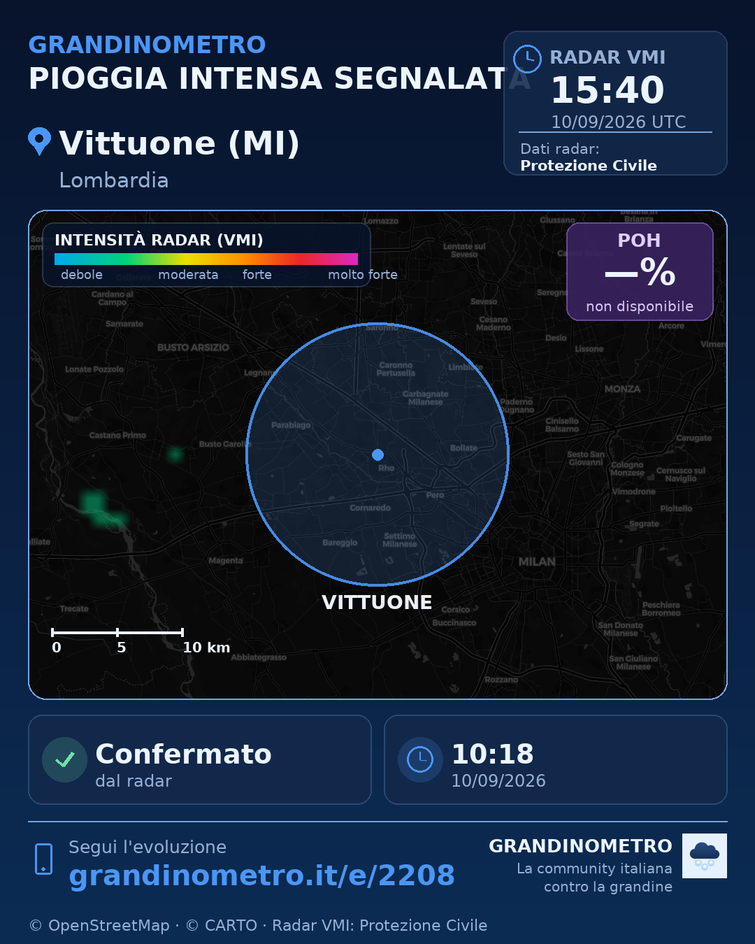 Mappa dell'evento: pioggia intensa a Vittuone (MI)