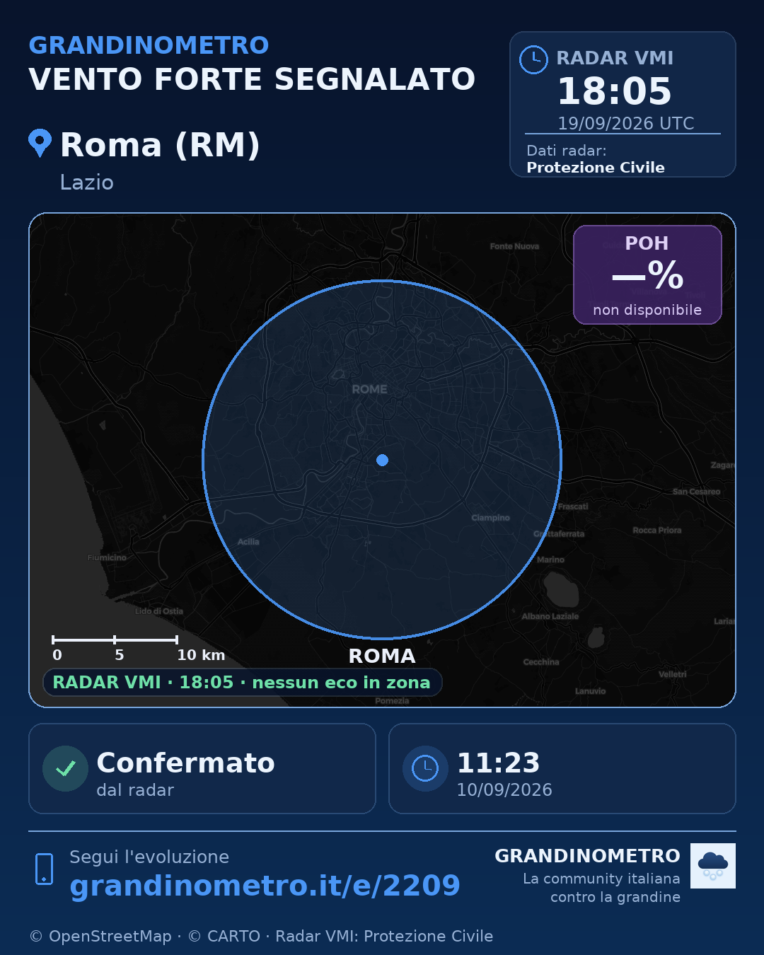 Mappa dell'evento: vento forte a Roma (RM)