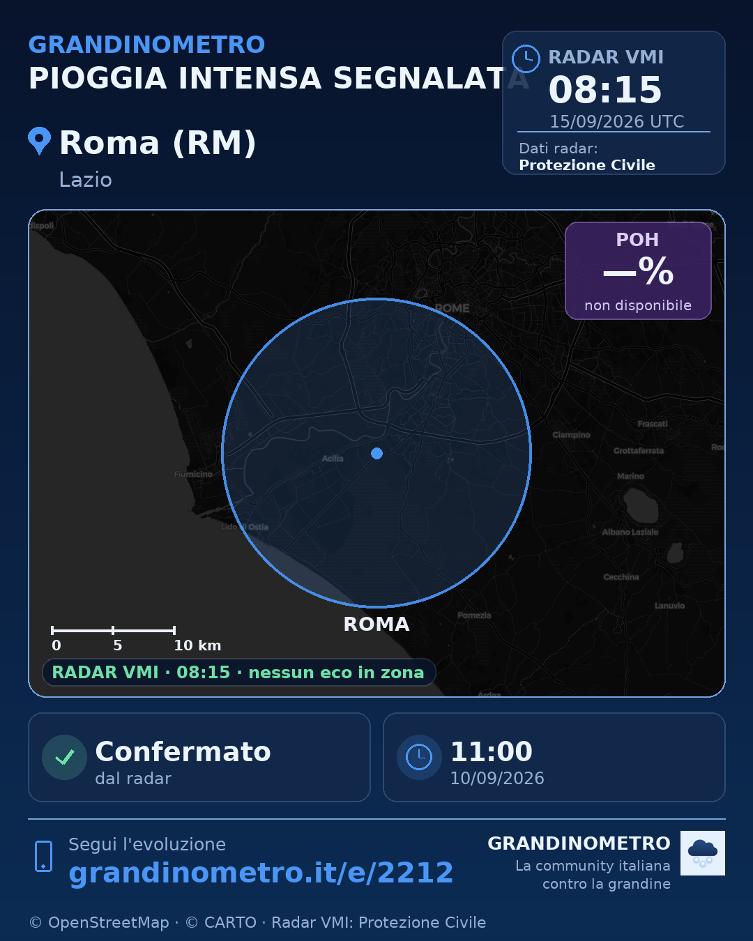 Mappa dell'evento: pioggia intensa a Roma (RM)