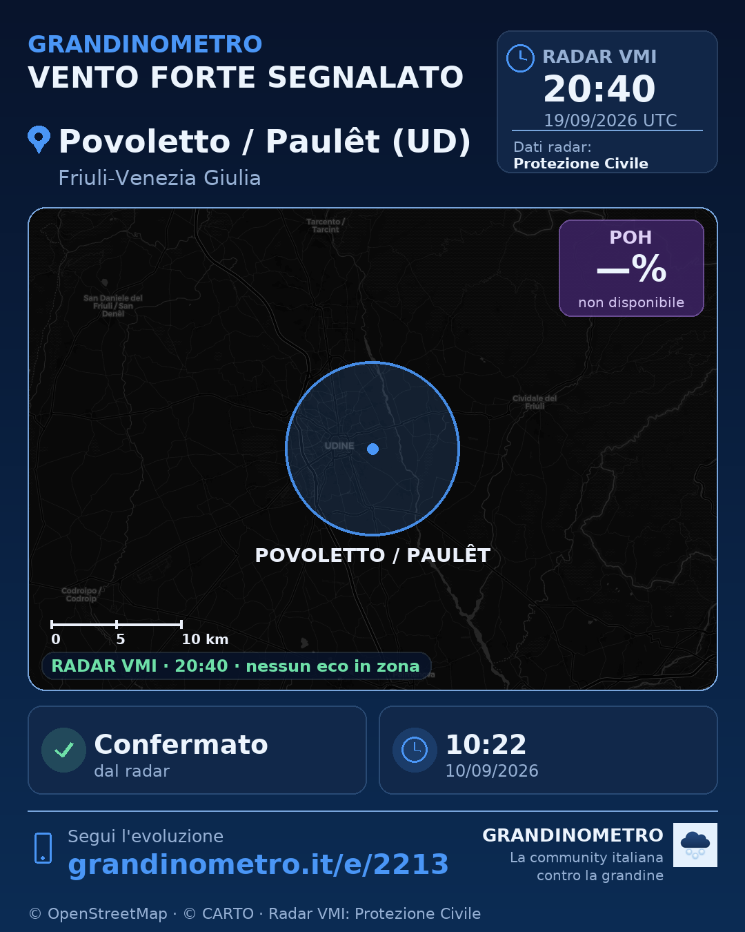 Mappa dell'evento: vento forte a Povoletto / Paulêt (UD)