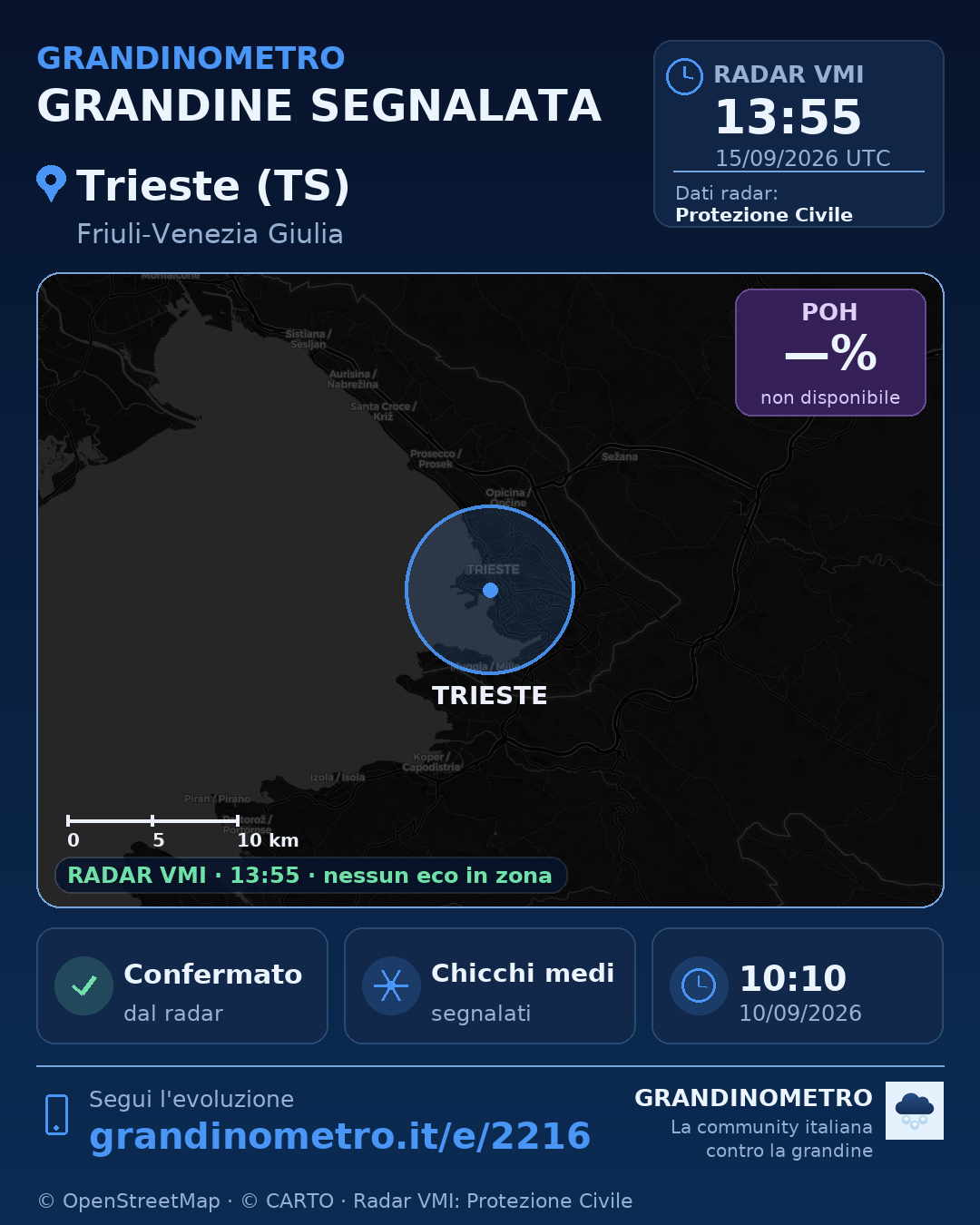 Mappa dell'evento: grandine a Trieste (TS)