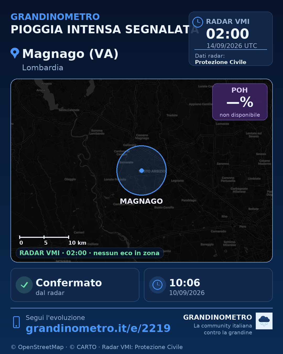 Mappa dell'evento: pioggia intensa a Magnago (VA)