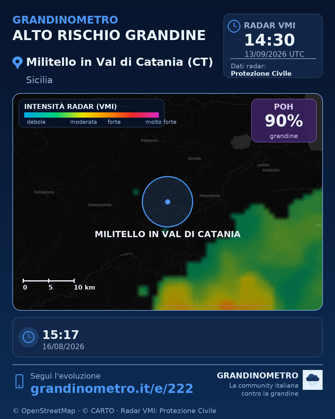 Mappa dell'evento: grandine a Militello in Val di Catania (CT)