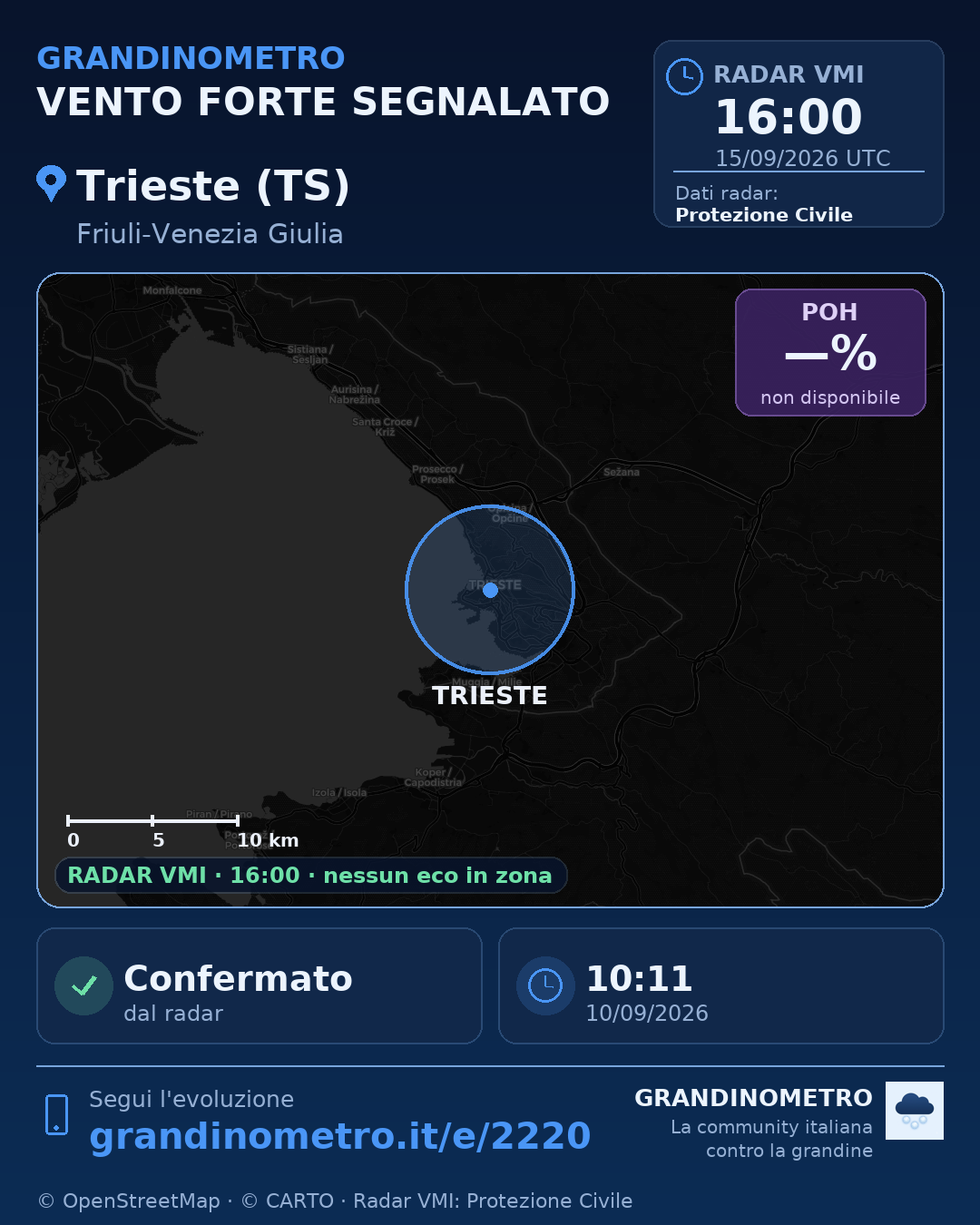 Mappa dell'evento: vento forte a Trieste (TS)