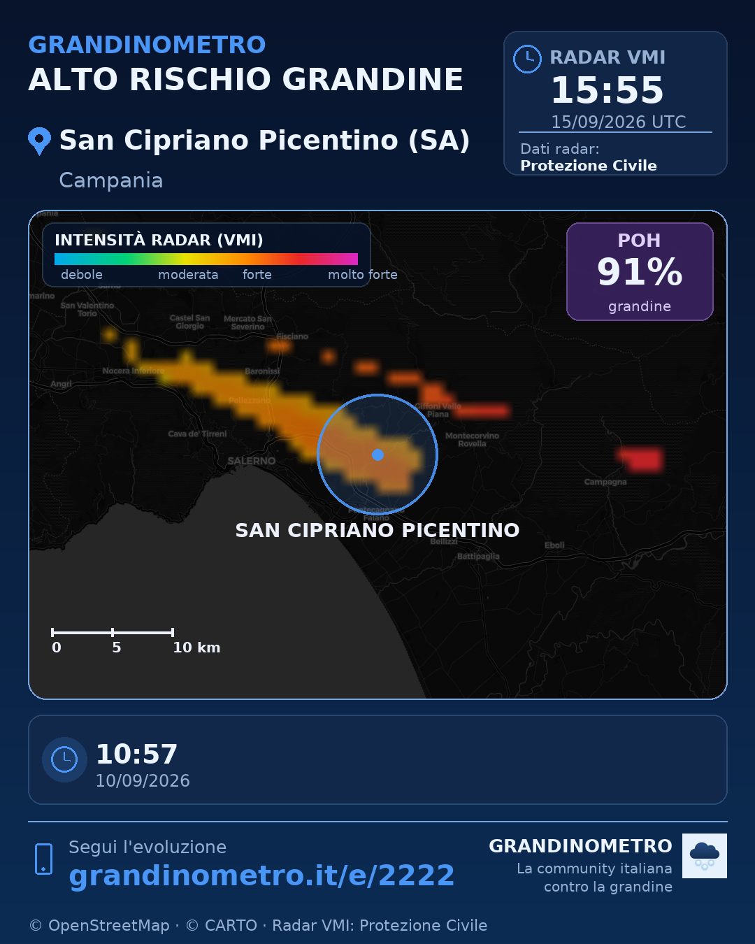Mappa dell'evento: grandine a San Cipriano Picentino (SA)
