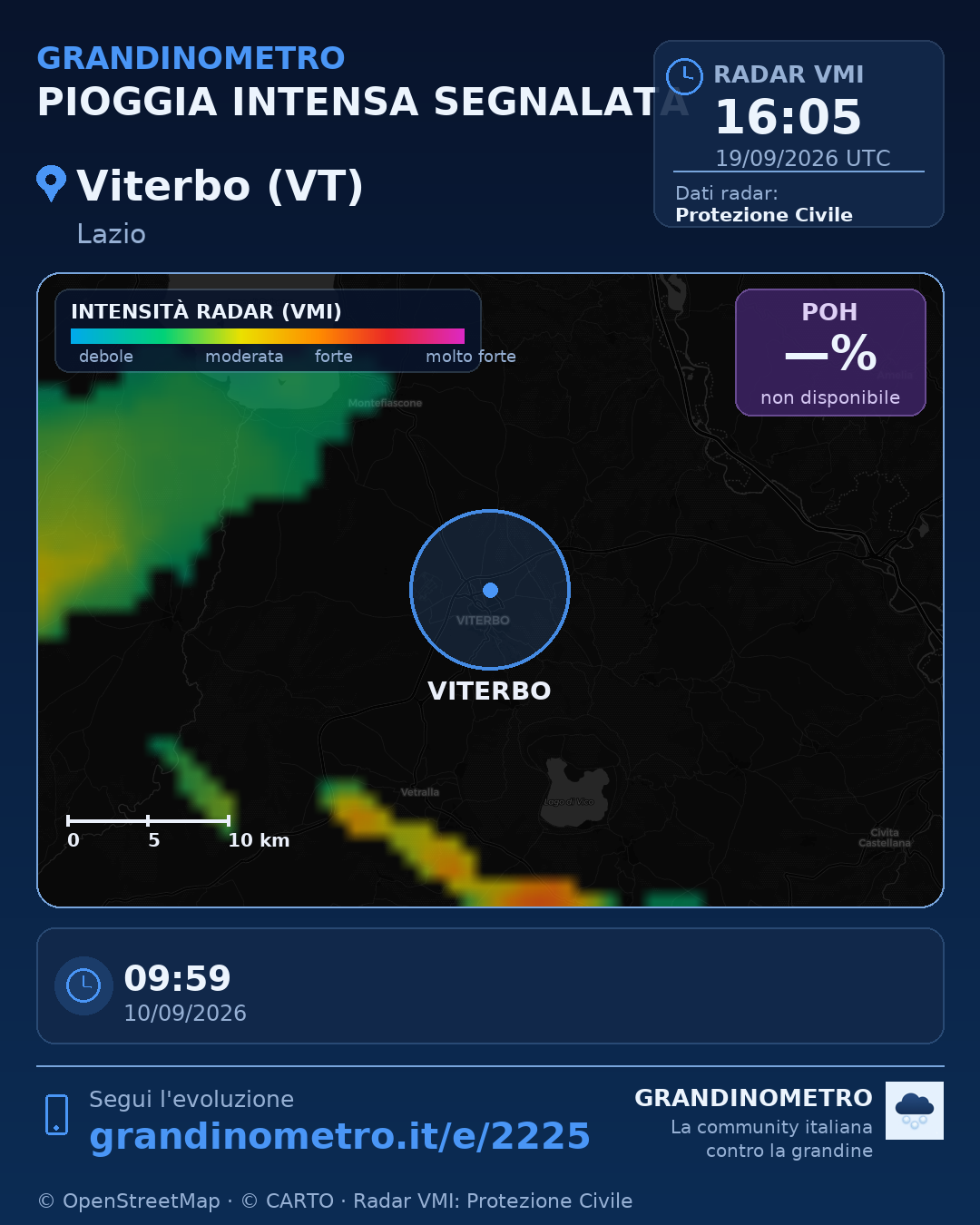 Mappa dell'evento: pioggia intensa a Viterbo (VT)