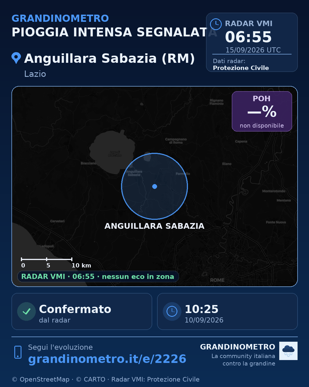 Mappa dell'evento: pioggia intensa ad Anguillara Sabazia (RM)