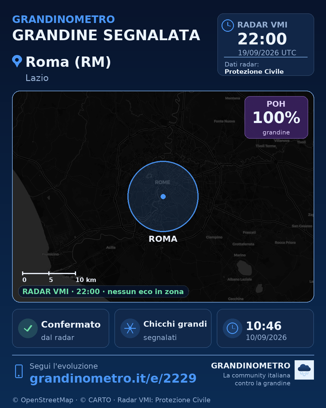 Mappa dell'evento: grandine a Roma (RM)