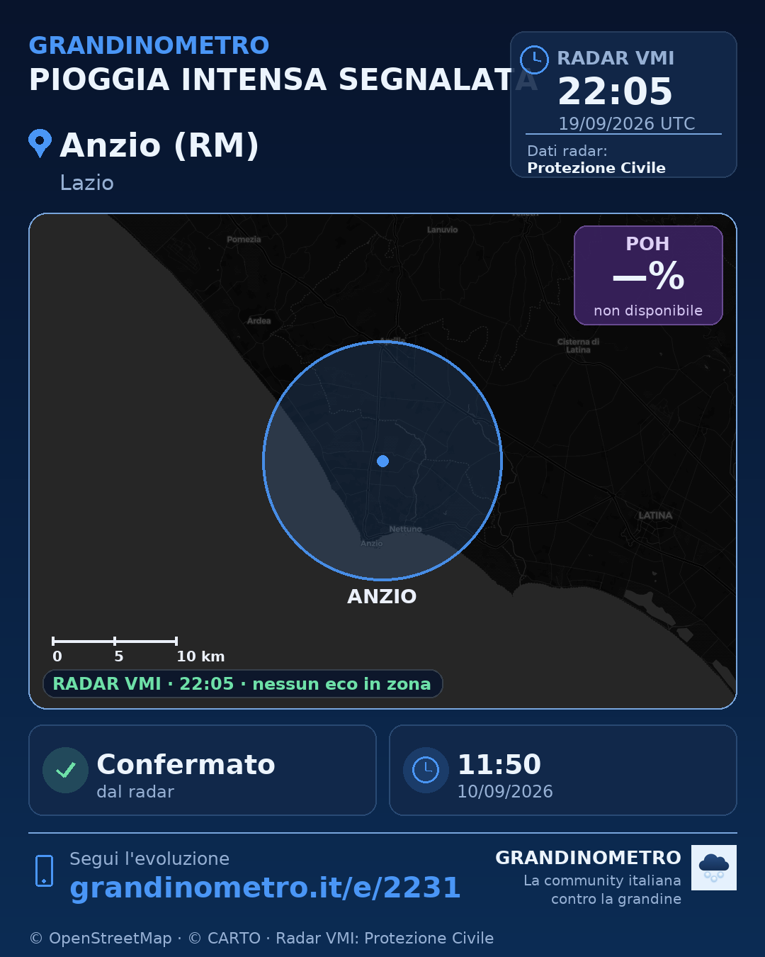 Mappa dell'evento: pioggia intensa ad Anzio (RM)