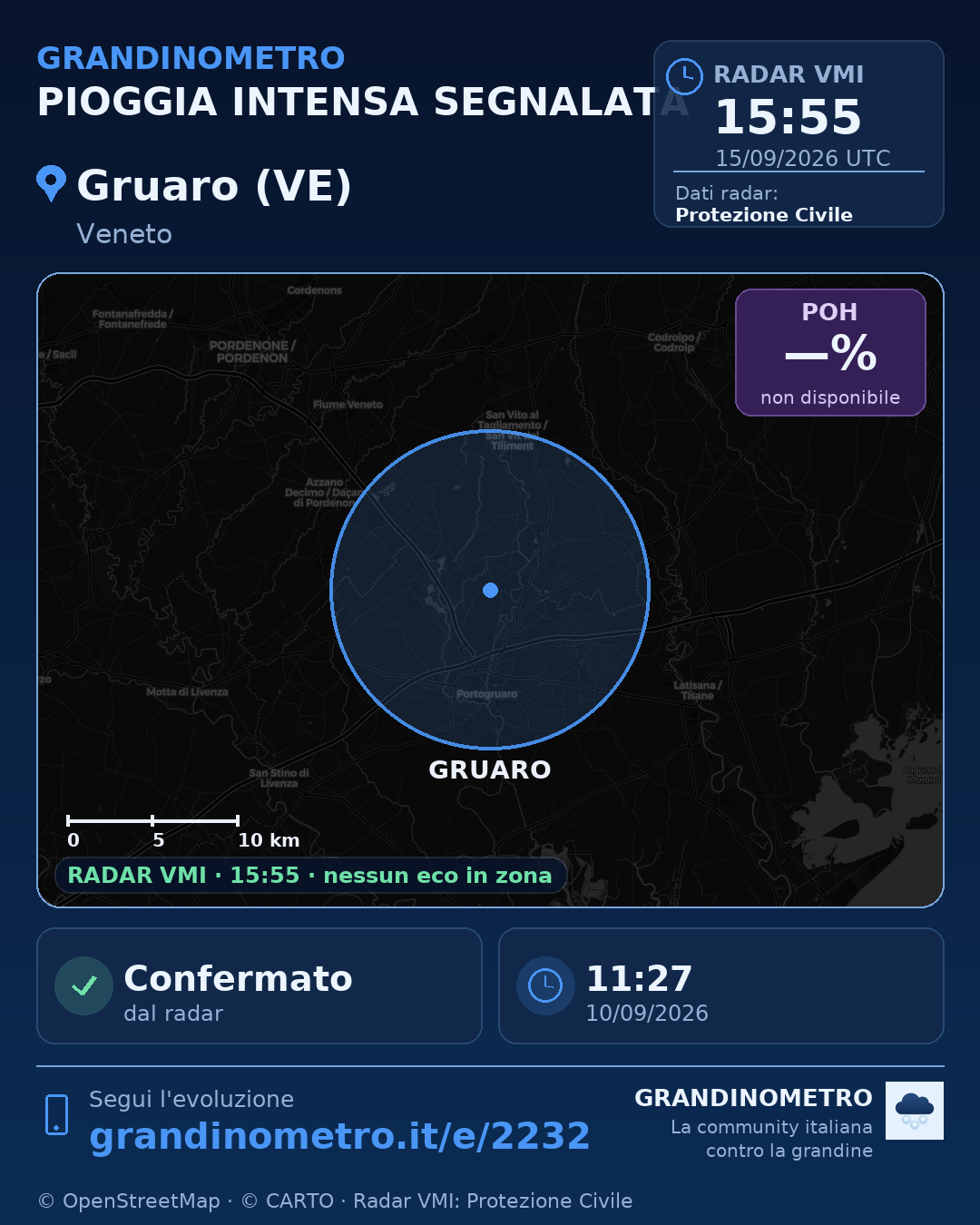 Mappa dell'evento: pioggia intensa a Gruaro (VE)