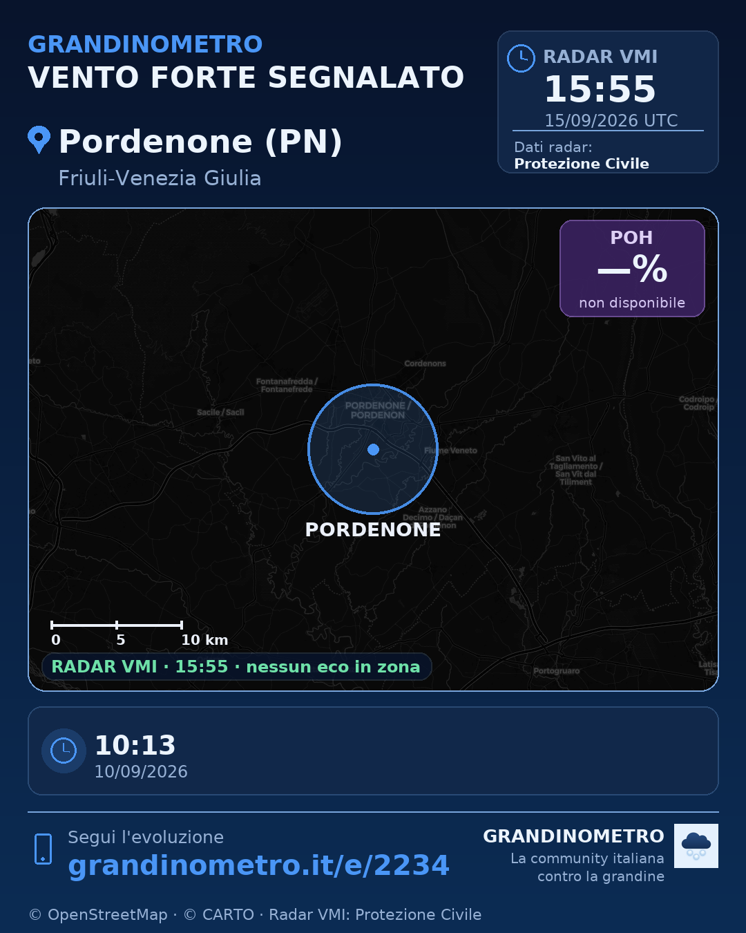 Mappa dell'evento: vento forte a Pordenone (PN)
