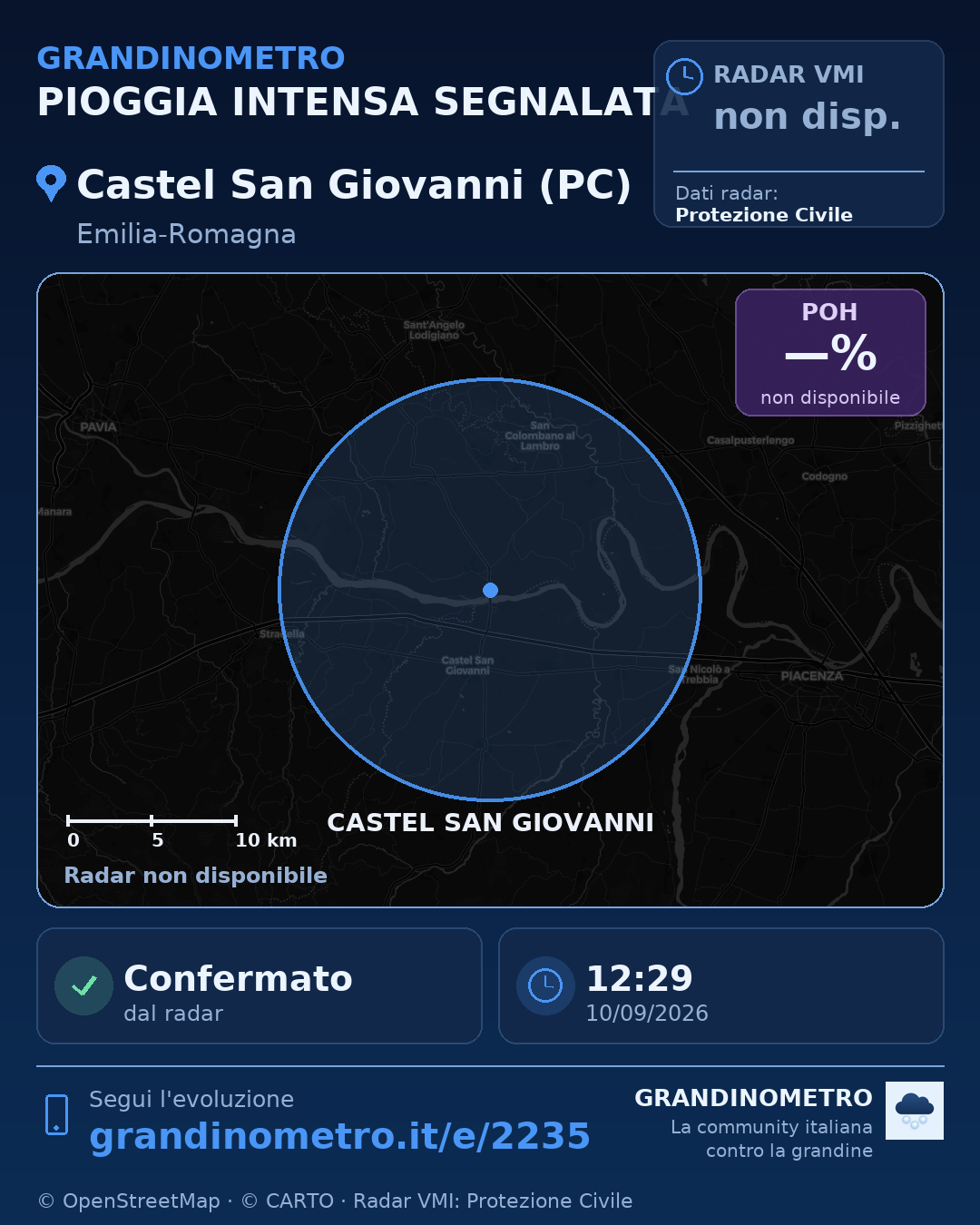 Mappa dell'evento: pioggia intensa a Castel San Giovanni (PC)