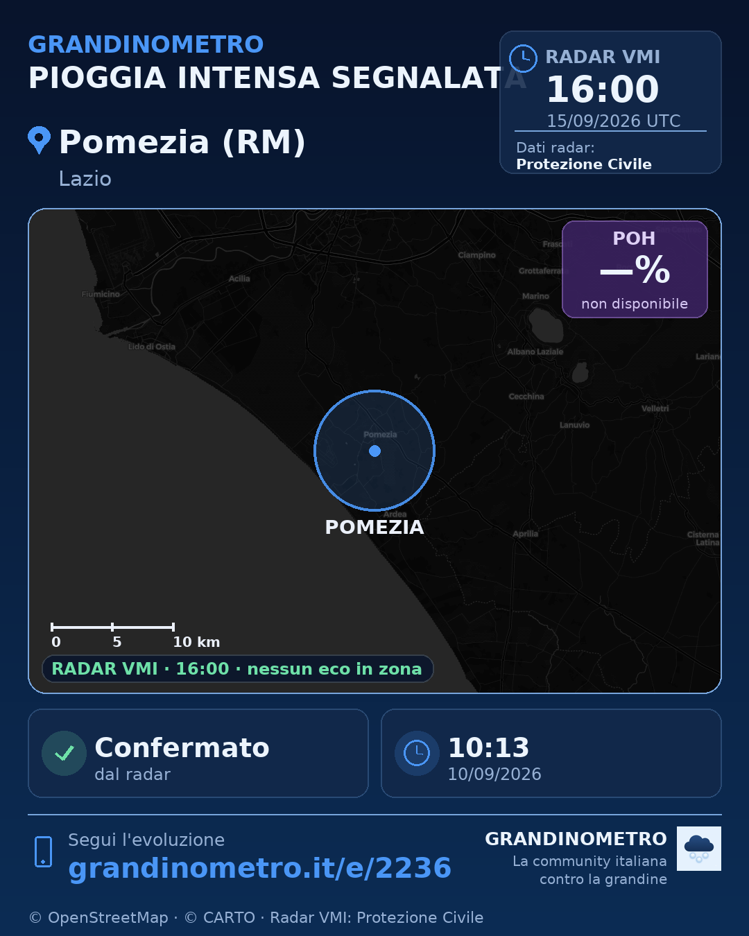 Mappa dell'evento: pioggia intensa a Pomezia (RM)