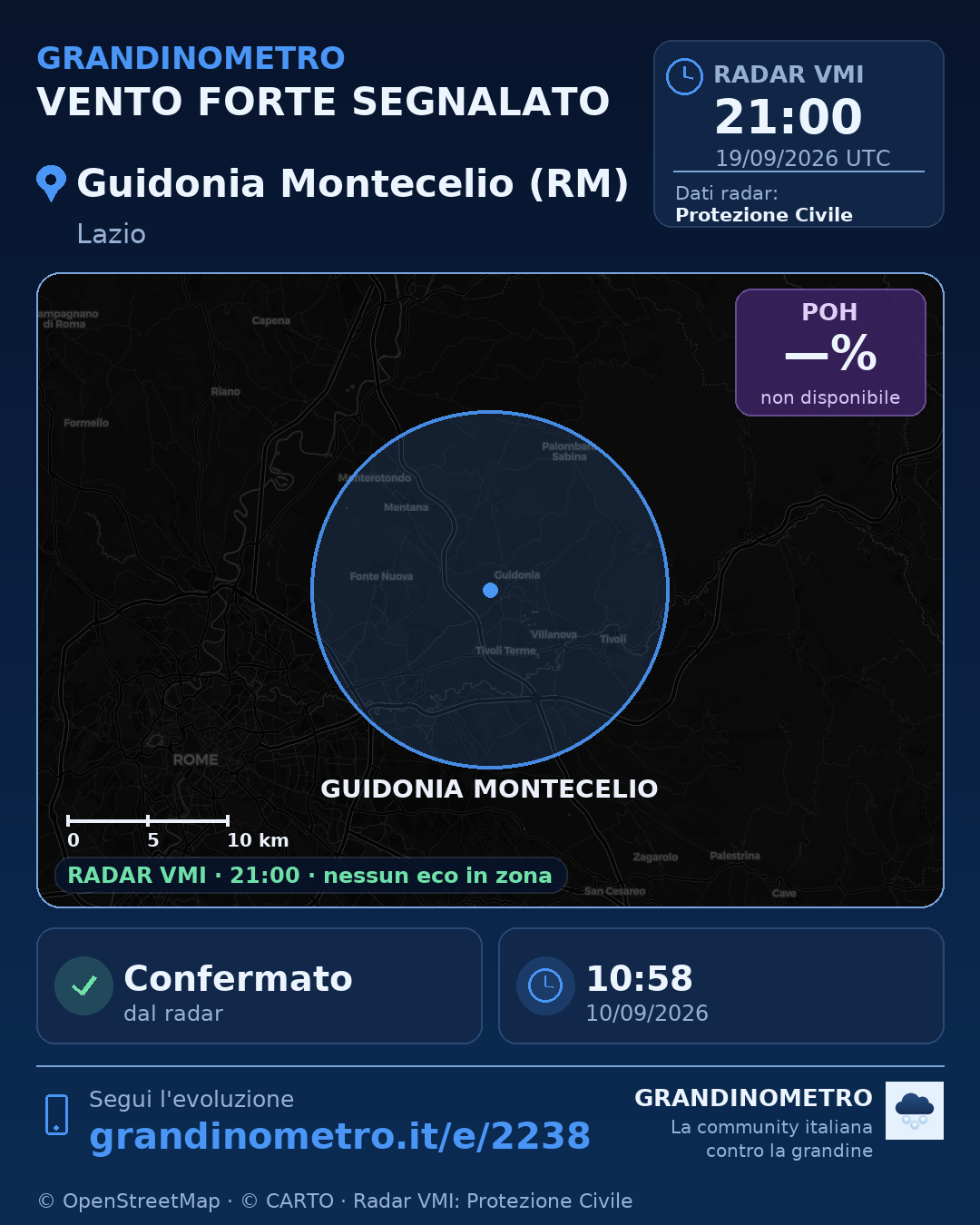 Mappa dell'evento: vento forte a Guidonia Montecelio (RM)