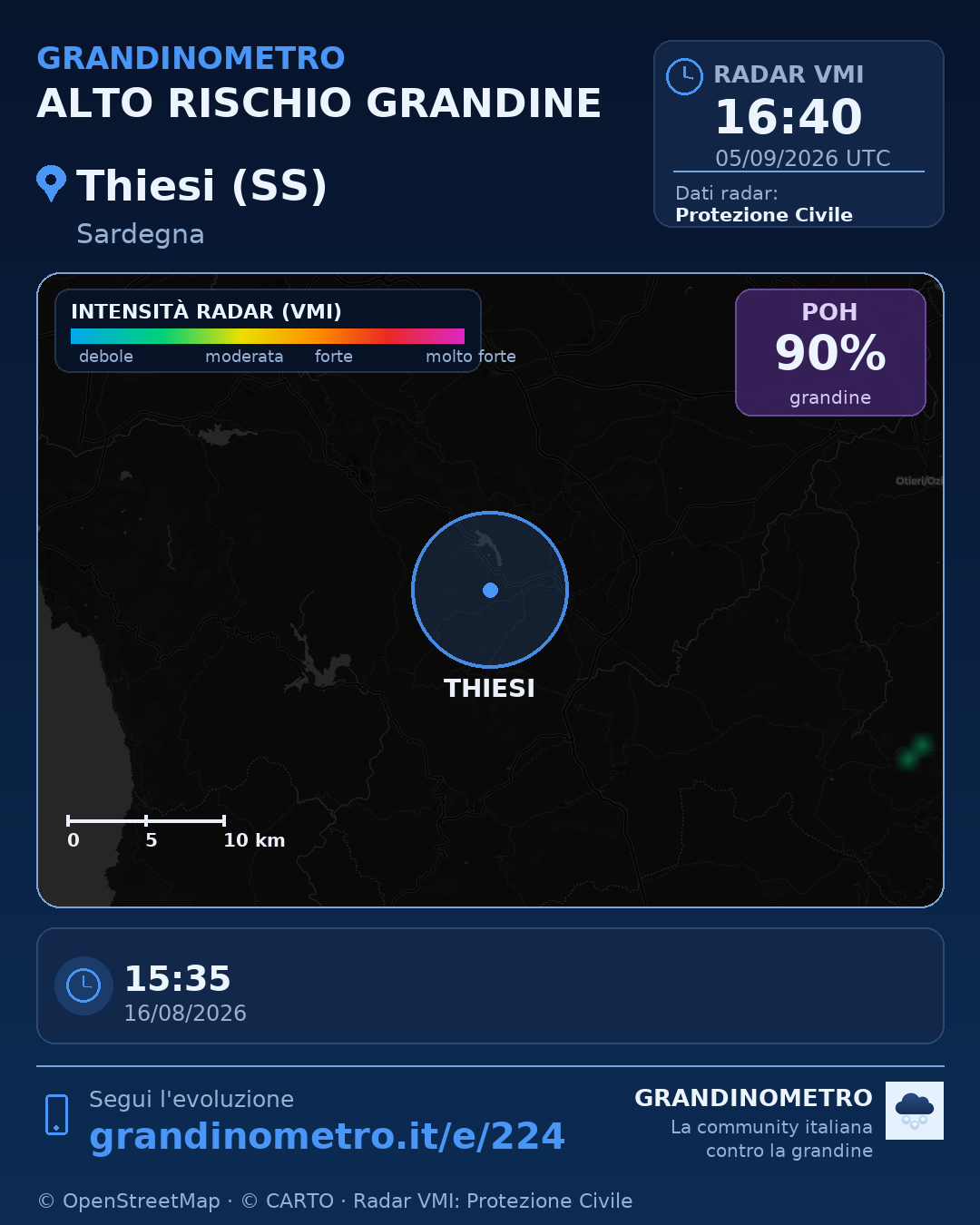 Mappa dell'evento: grandine a Thiesi (SS)