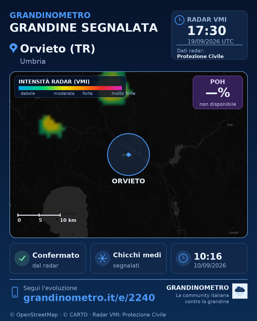 Mappa dell'evento: grandine a Orvieto (TR)