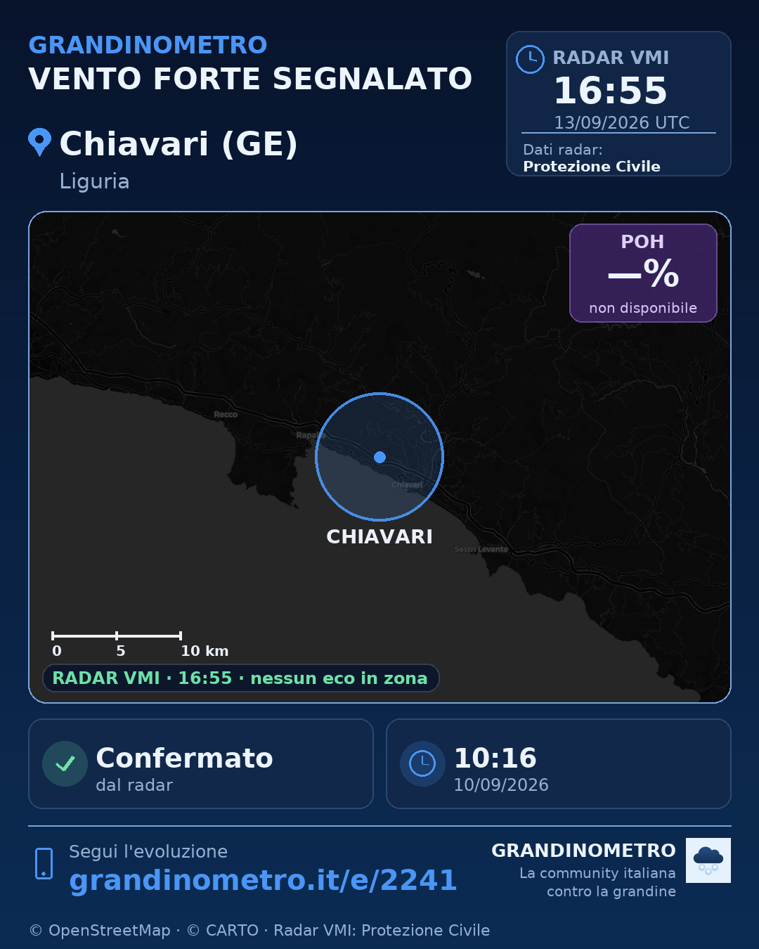 Mappa dell'evento: vento forte a Chiavari (GE)