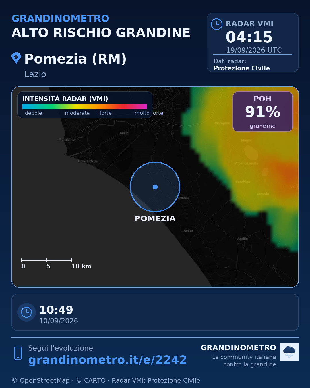 Mappa dell'evento: grandine a Pomezia (RM)