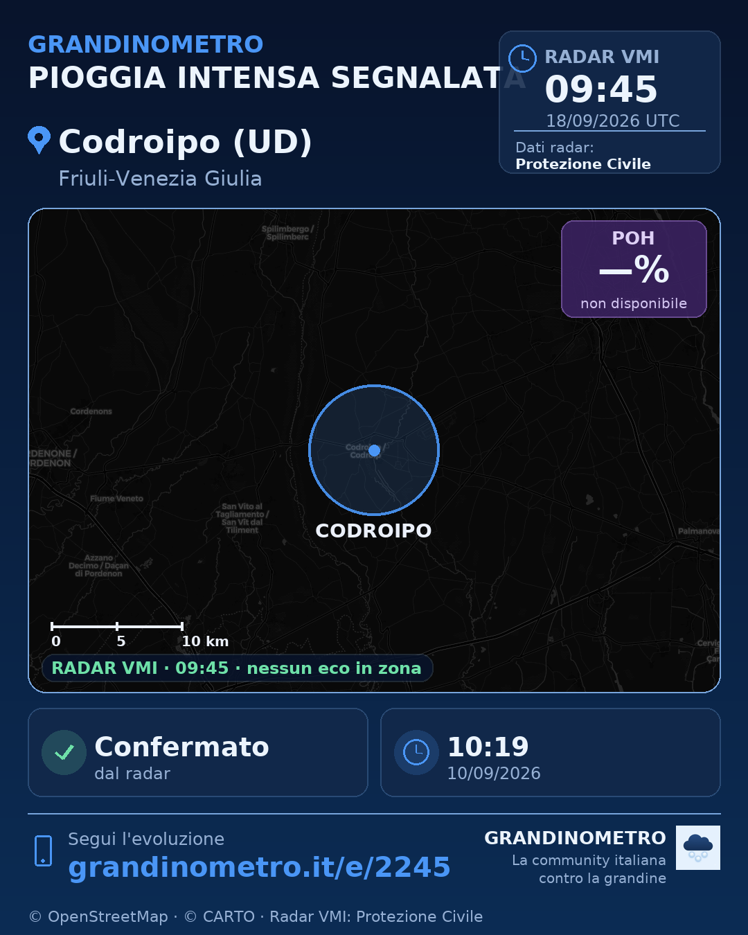 Mappa dell'evento: pioggia intensa a Codroipo (UD)