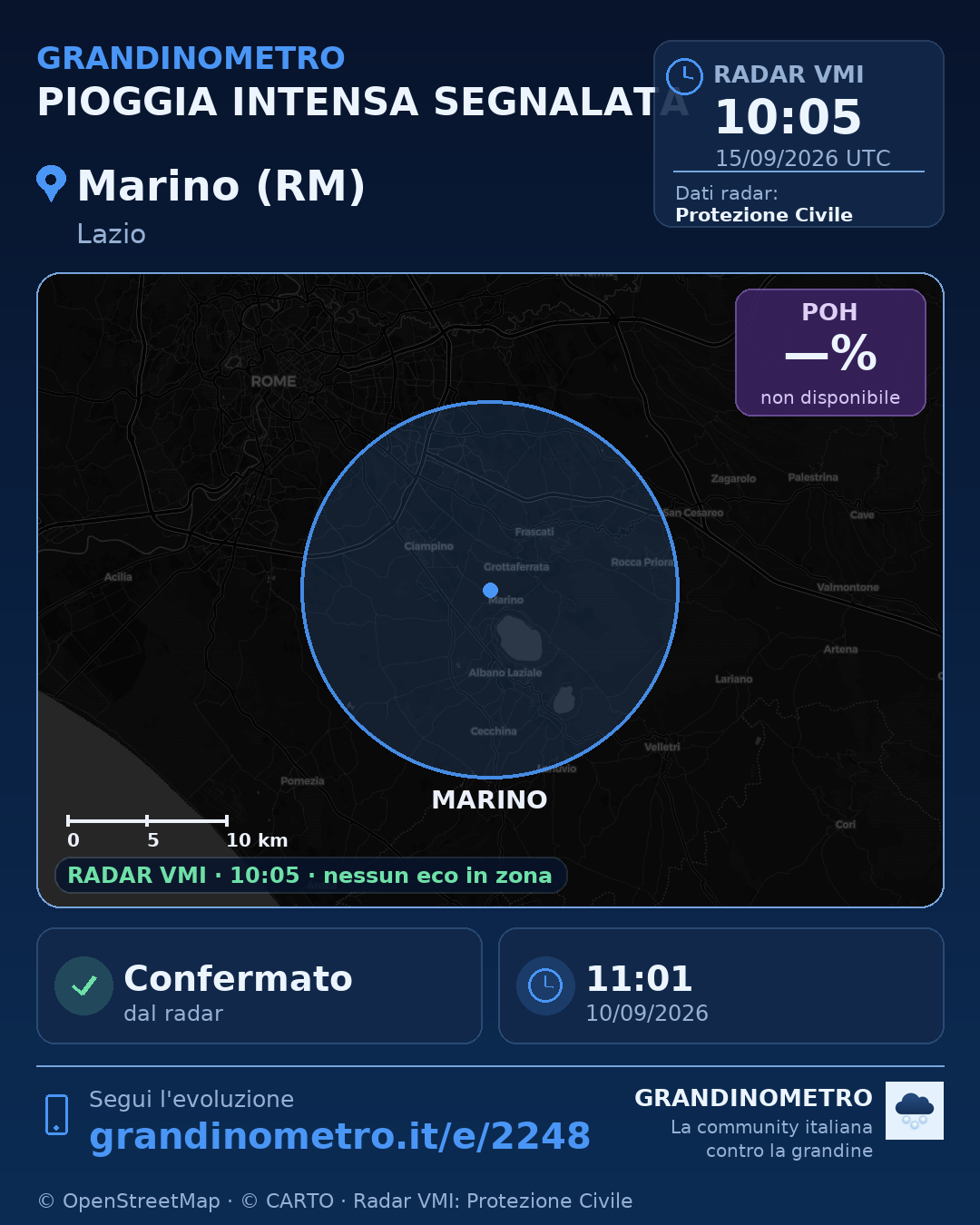 Mappa dell'evento: pioggia intensa a Marino (RM)