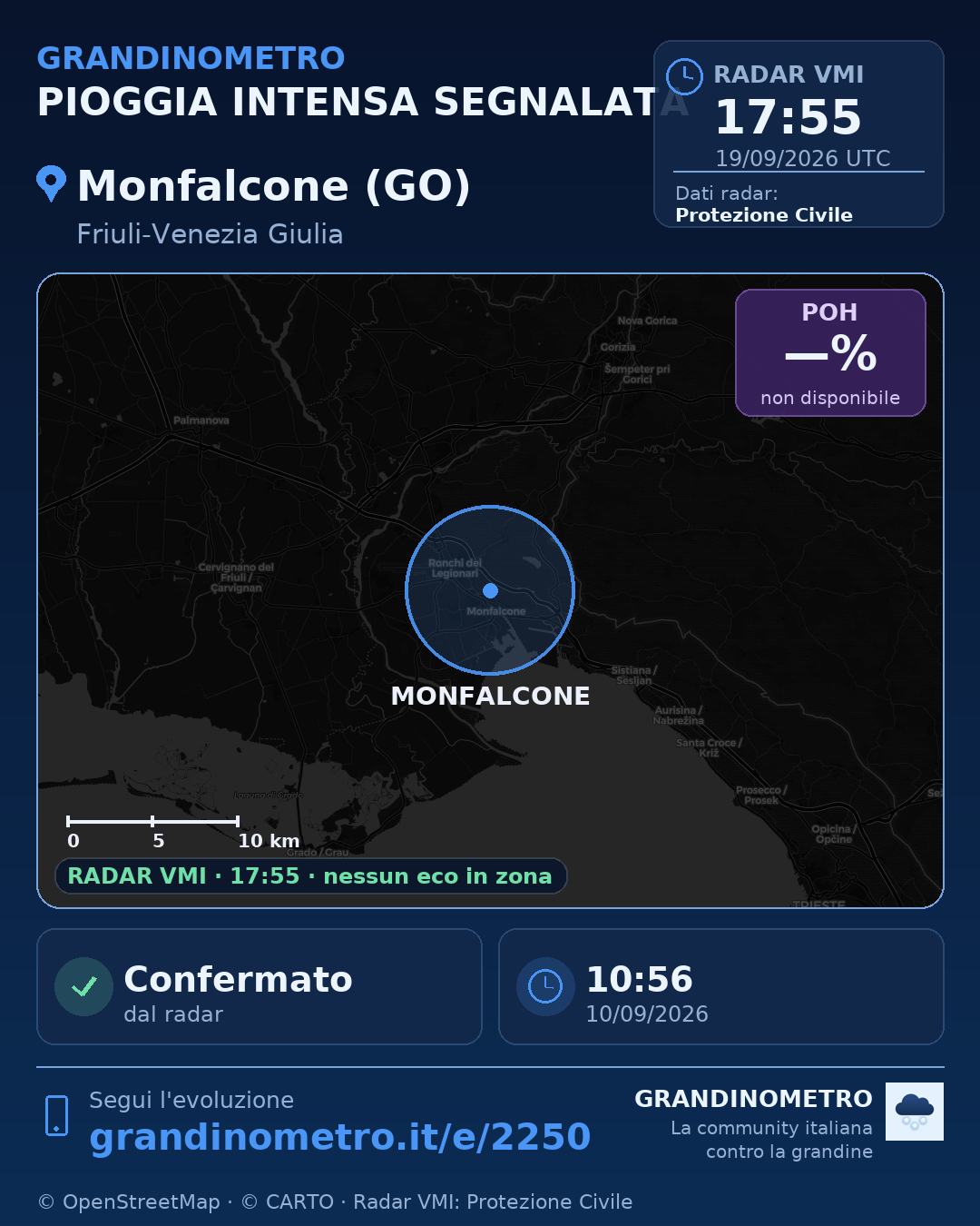 Mappa dell'evento: pioggia intensa a Monfalcone (GO)