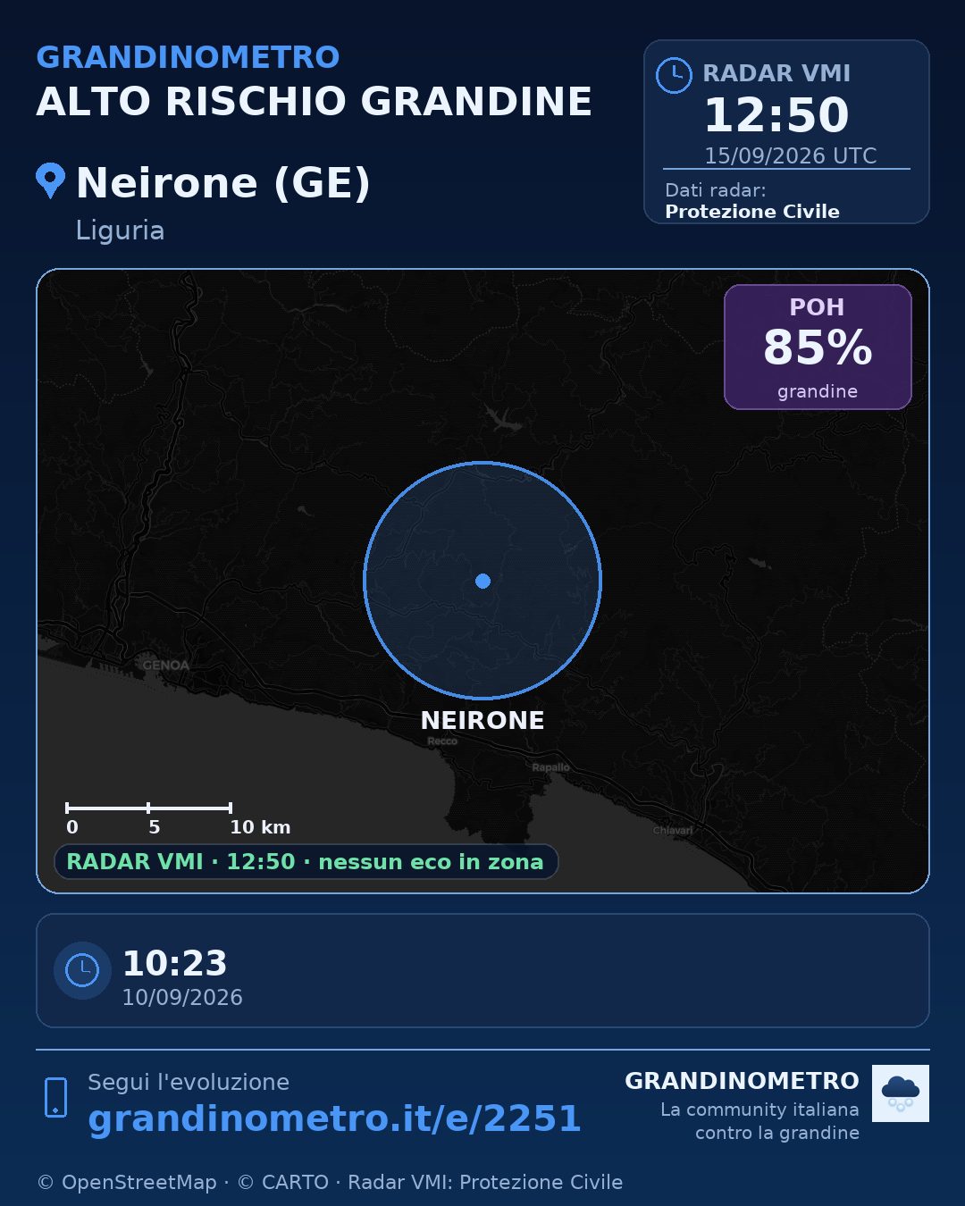 Mappa dell'evento: grandine a Neirone (GE)