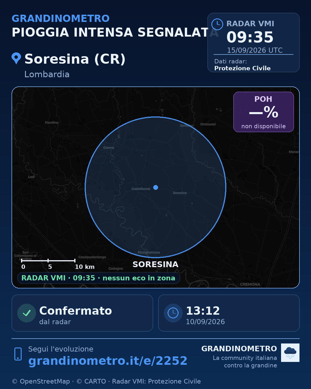 Mappa dell'evento: pioggia intensa a Soresina (CR)