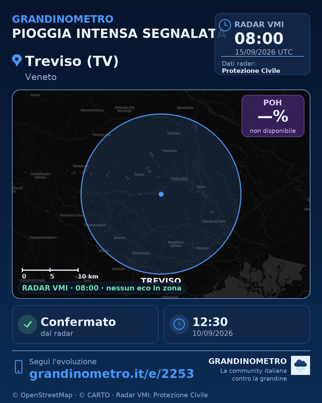 Mappa dell'evento: pioggia intensa a Treviso (TV)