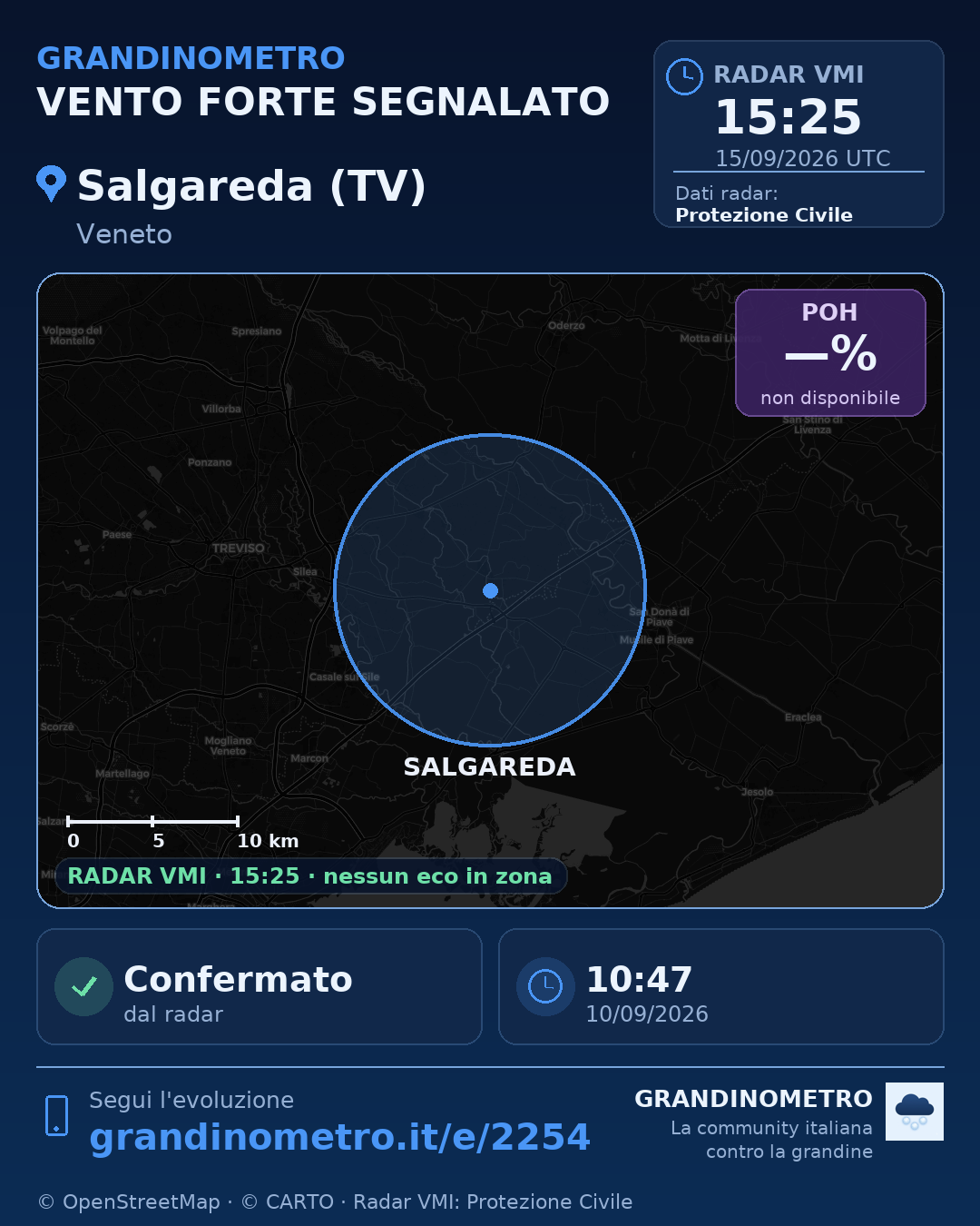 Mappa dell'evento: vento forte a Salgareda (TV)