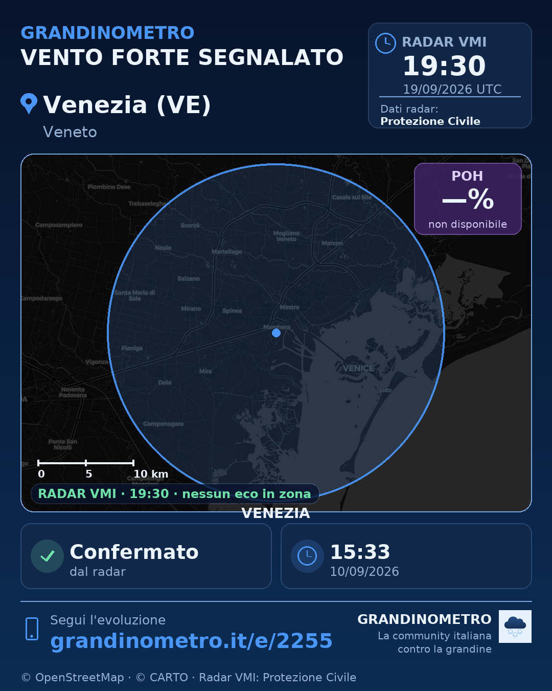 Mappa dell'evento: vento forte a Venezia (VE)
