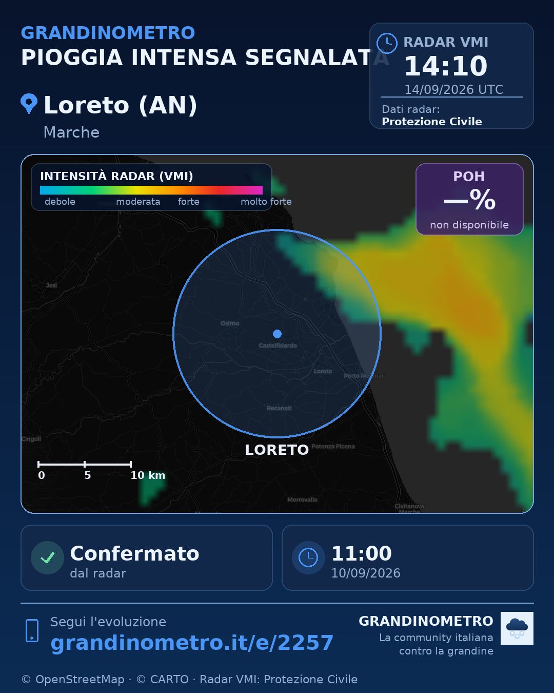 Mappa dell'evento: pioggia intensa a Loreto (AN)