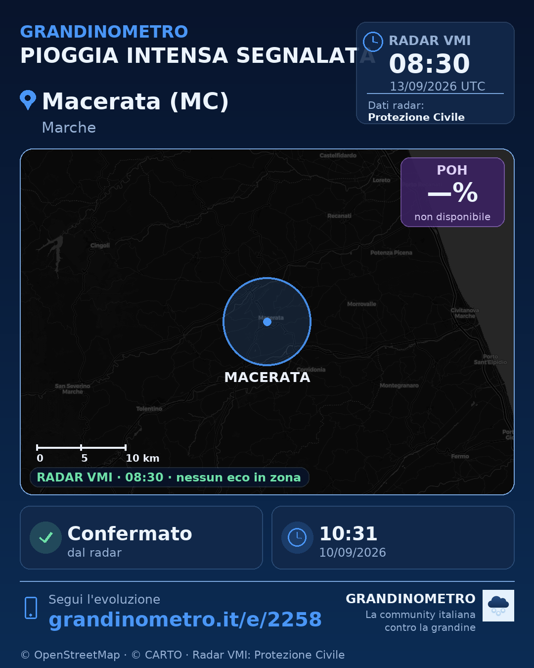 Mappa dell'evento: pioggia intensa a Macerata (MC)