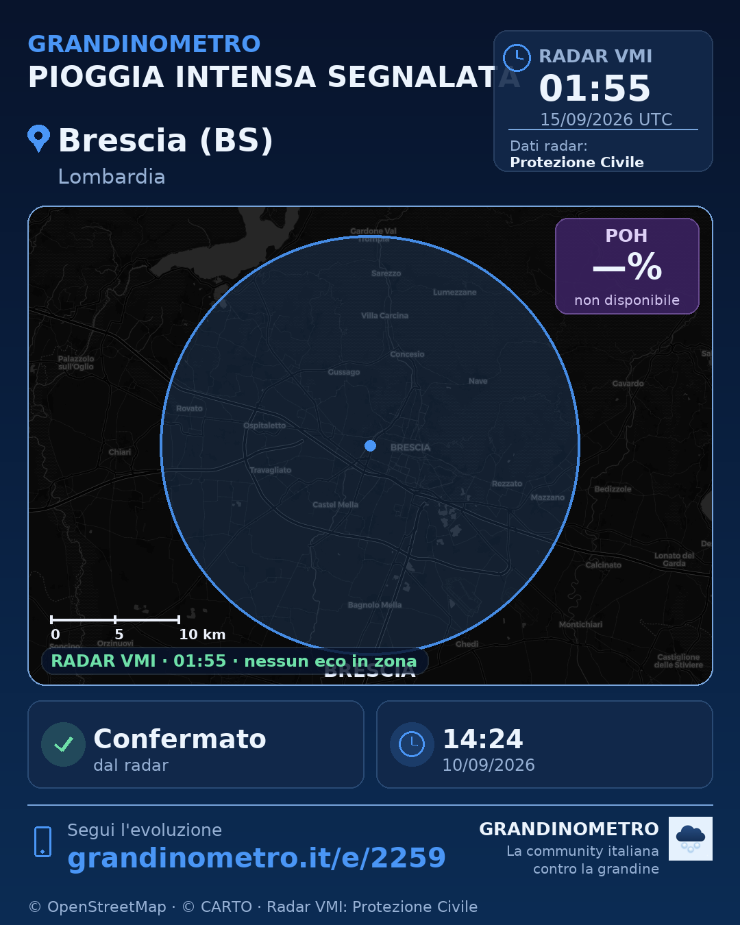 Mappa dell'evento: pioggia intensa a Brescia (BS)