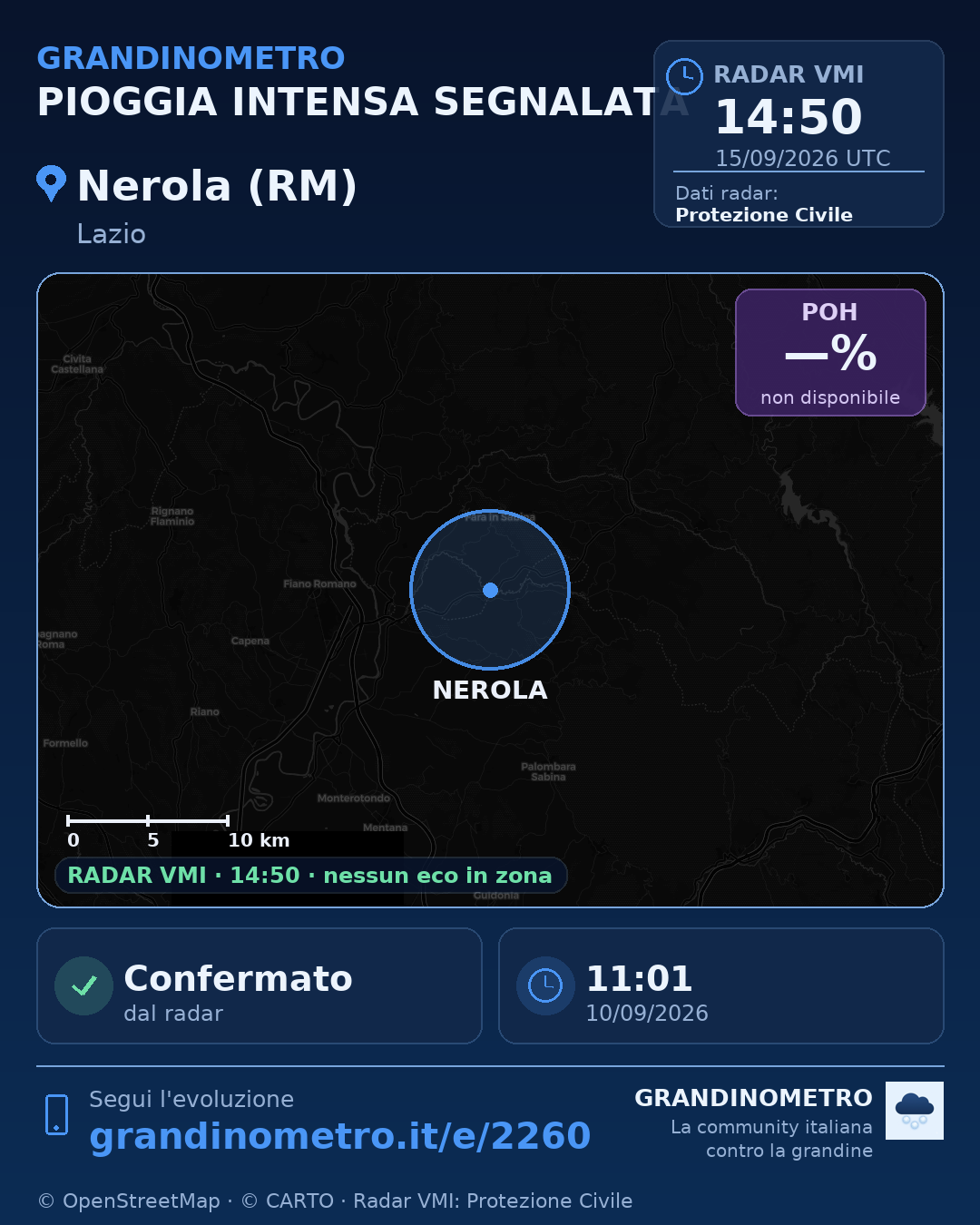 Mappa dell'evento: pioggia intensa a Nerola (RM)