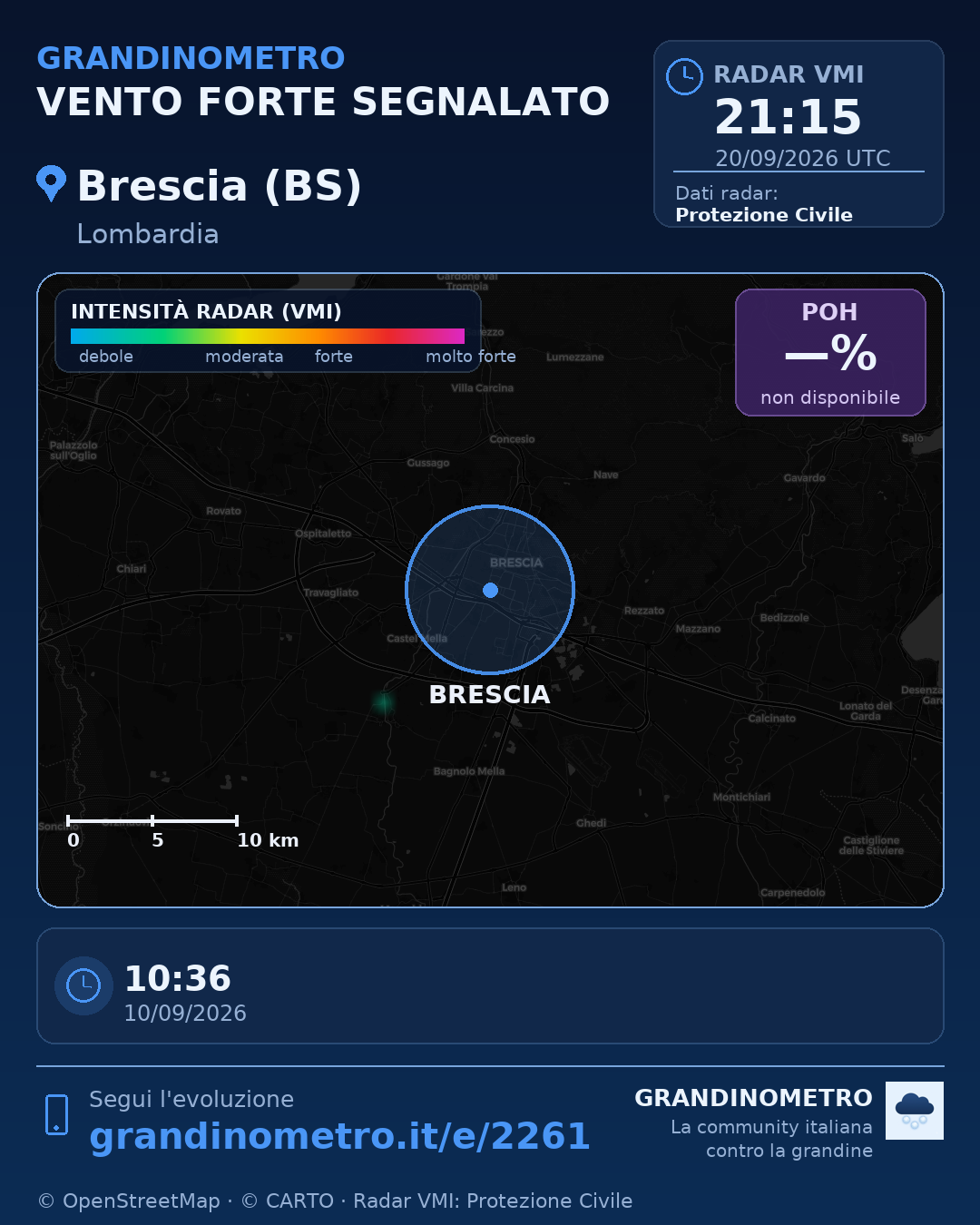 Mappa dell'evento: vento forte a Brescia (BS)