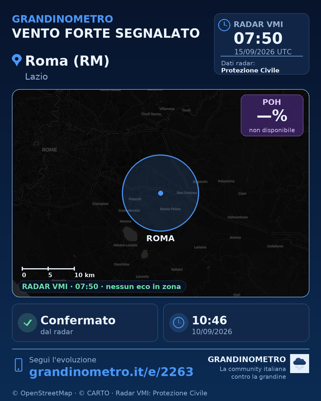 Mappa dell'evento: vento forte a Roma (RM)