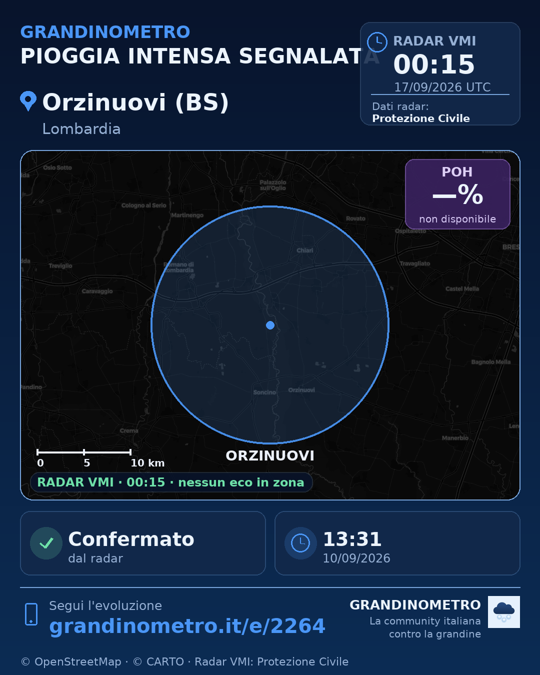 Mappa dell'evento: pioggia intensa a Orzinuovi (BS)