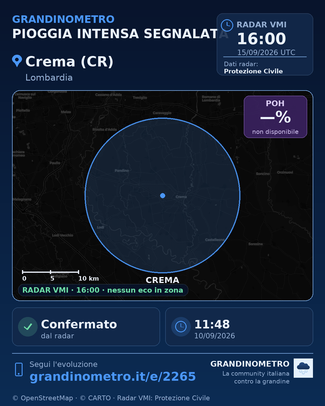 Mappa dell'evento: pioggia intensa a Crema (CR)