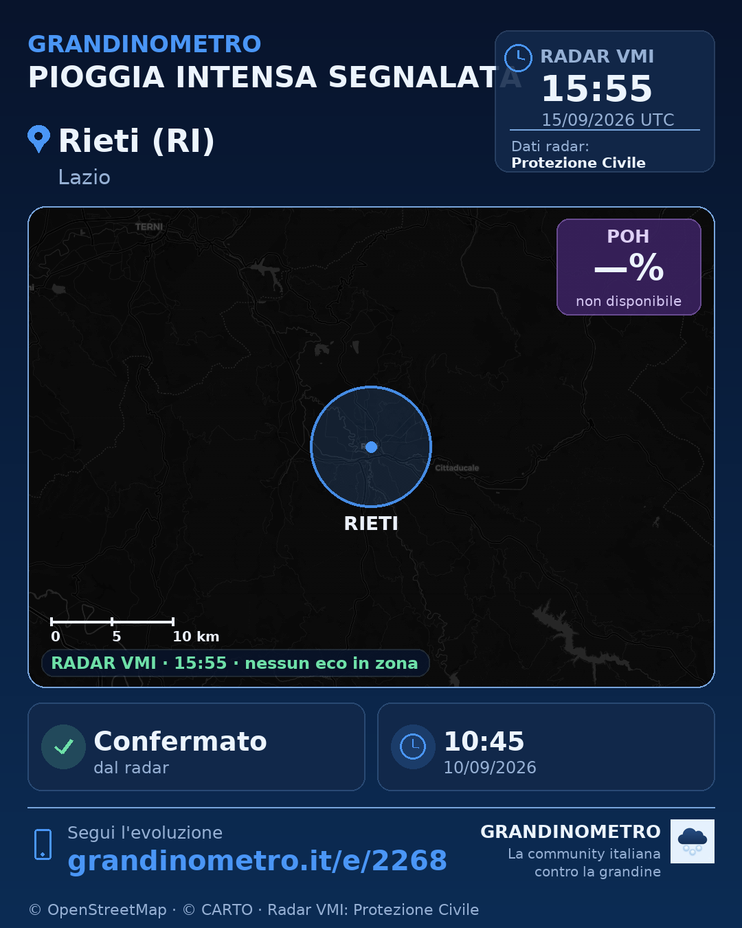 Mappa dell'evento: pioggia intensa a Rieti (RI)
